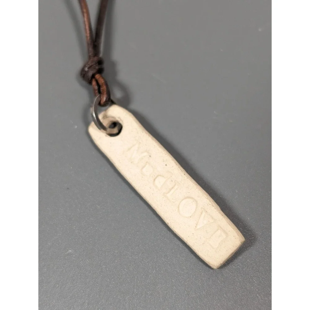 MudLove Inspirational Faith Ceramic‎ Bar Pendant Brown Adjustable Cord Necklace